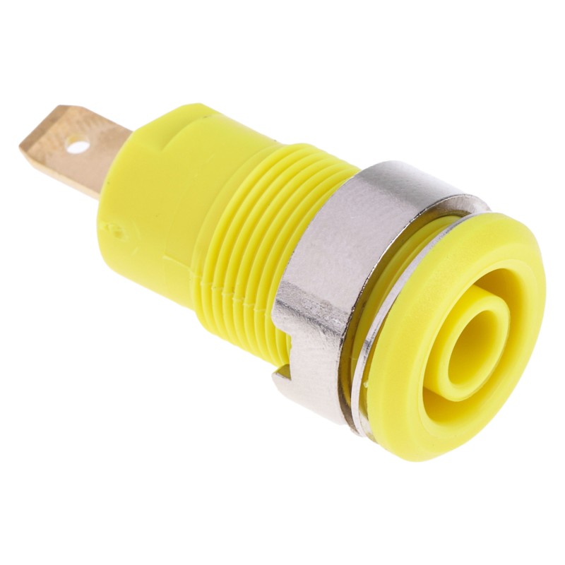 1 pcs - Staubli Yellow Female Banana Socket, 4 mm Connector, Tab Termination, 24A, 1000V, Gold Plating