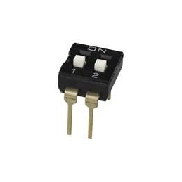 10 pcs : DS04-254-1L-02BK - DIP Switches/SIP Switches DIP Switch, SPST, 2.54 pitch, Raised actuator, long pin, 2 position, Black