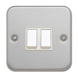 1 pcs - Contactum White Metal Clad Switch, 2 Way, 2 Gang, Metal Clad