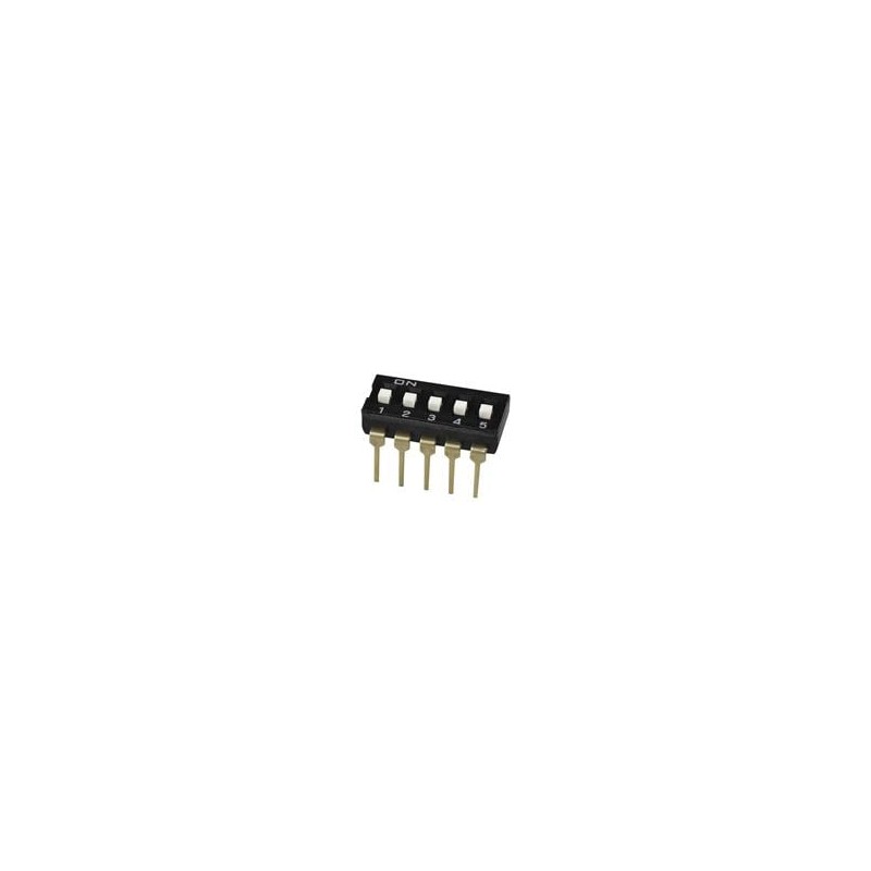 10 pcs : DS04-254-1L-05BK - DIP Switches/SIP Switches DIP Switch, SPST, 2.54 pitch, Raised actuator, long pin, 5 position, Black