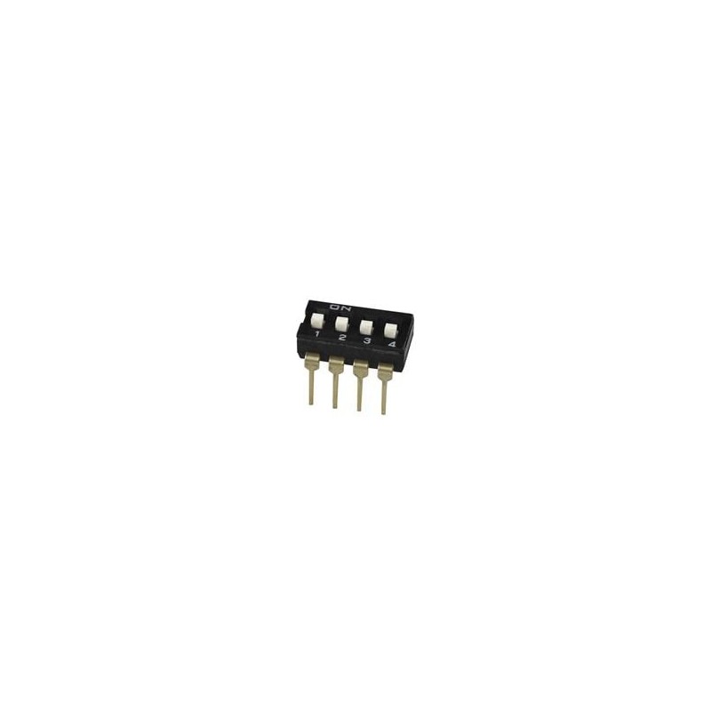 10 pcs : DS04-254-1L-04BK - DIP Switches/SIP Switches DIP Switch, SPST, 2.54 pitch, Raised actuator, long pin, 4 position, Black