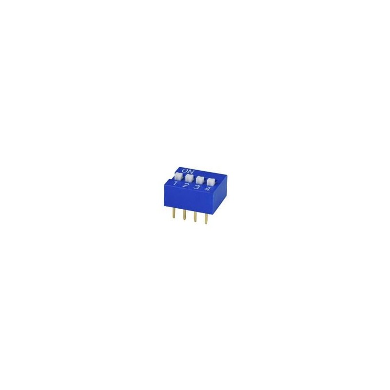 10 pcs : DS01C-254-L-04BE - DIP Switches/SIP Switches DIP Switch, SPST, 2.54 pitch, raised actuator, covex bottom, long pin, 4 p