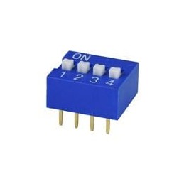 10 pcs : DS01C-254-S-04BE - DIP Switches/SIP Switches DIP Switch, SPST, 2.54 pitch, raised actuator, covex bottom, Short pin, 4 