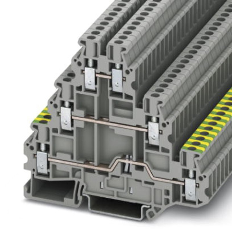 1 pcs - Phoenix Contact UT 2.5-PE/L/L Series Grey DIN Rail Terminal Block, 2.5mm², Triple-Level, Screw Termination