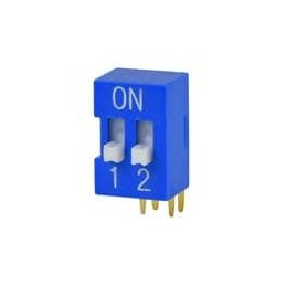 10 pcs : DS03-254-02BE - DIP Switches/SIP Switches DIP Switch, SPST, 2.54 pitch, Raised actuator, right angle, 2 position, Blue