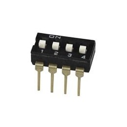 10 pcs : DS04-254-2L-04BK - DIP Switches/SIP Switches DIP Switch, SPST, 2.54 pitch, flat actuator, long pin, 4 position, Black