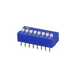 10 pcs : DS01C-254-L-08BE - DIP Switches/SIP Switches DIP Switch, SPST, 2.54 pitch, raised actuator, covex bottom, long pin, 8 p