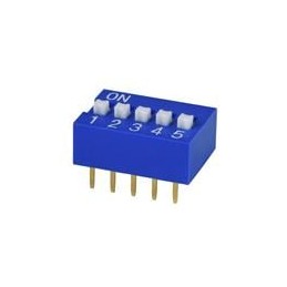 10 pcs : DS01C-254-L-05BE - DIP Switches/SIP Switches DIP Switch, SPST, 2.54 pitch, raised actuator, covex bottom, long pin, 5 p