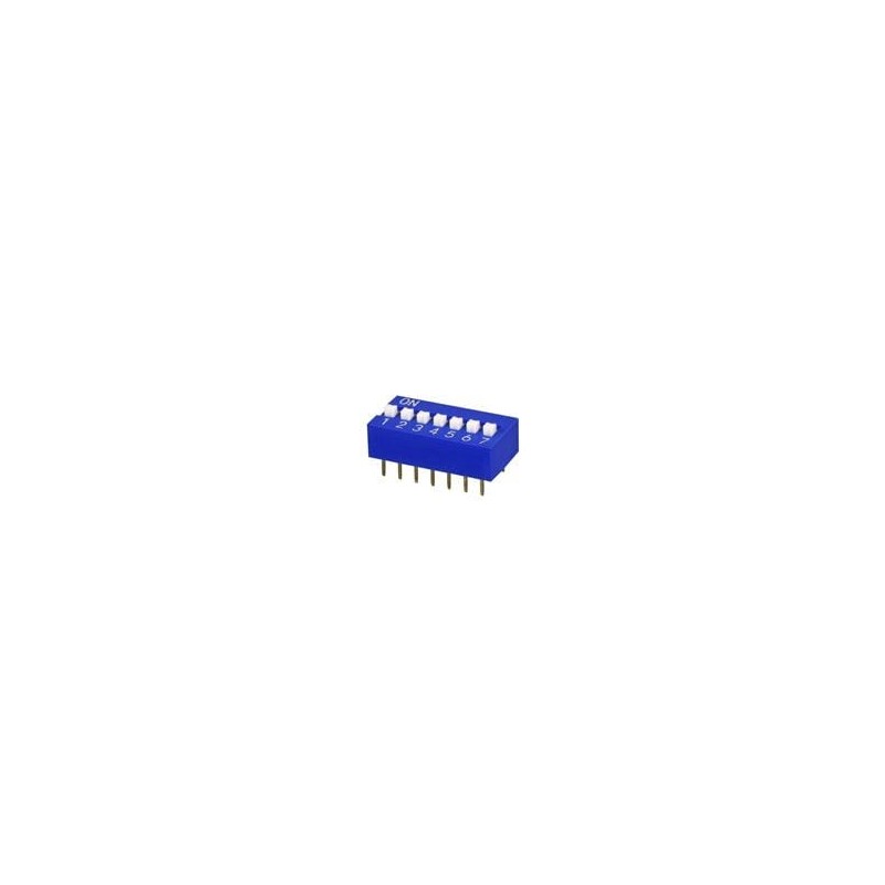 10 pcs : DS01C-254-L-07BE - DIP Switches/SIP Switches DIP Switch, SPST, 2.54 pitch, raised actuator, covex bottom, long pin, 7 p