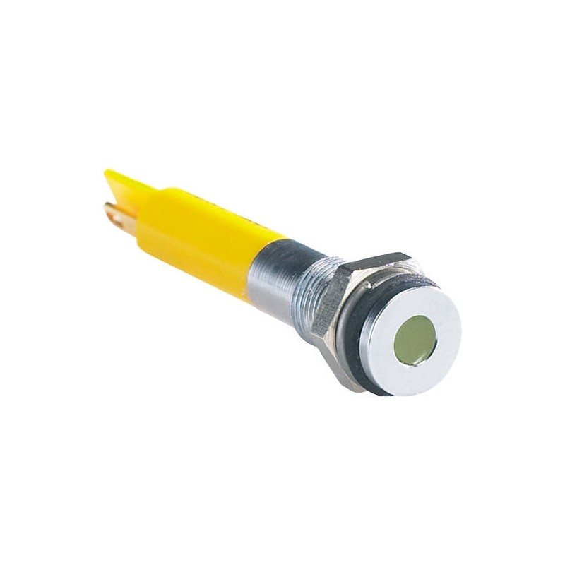1 pcs - RS PRO Yellow Panel Mount Indicator, 24V dc, 6mm Mounting Hole Size, Solder Tab Termination, IP67