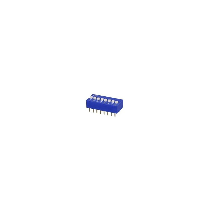 10 pcs : DS01C-254-S-08BE - DIP Switches/SIP Switches DIP Switch, SPST, 2.54 pitch, raised actuator, covex bottom, Short pin, 8 