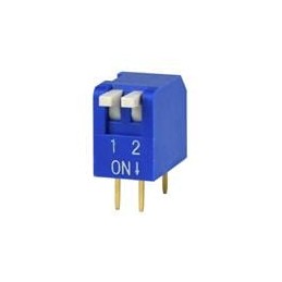 10 pcs : DS02-254-1L-02BE - DIP Switches/SIP Switches DIP Switch, SPST, 2.54 pitch, Raised actuator, flat bottom, long pin, 2 po