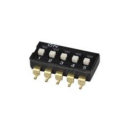10 pcs : DS04-254-2-05BK-SMT - DIP Switches/SIP Switches DIP Switch, SPST, 2.54 pitch, flat actuator, SMT, 5 position, Black