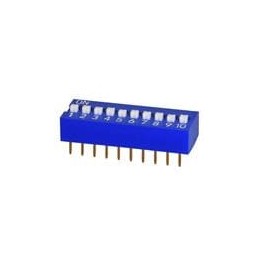 10 pcs : DS01C-254-L-10BE - DIP Switches/SIP Switches DIP Switch, SPST, 2.54 pitch, raised actuator, covex bottom, long pin, 10 