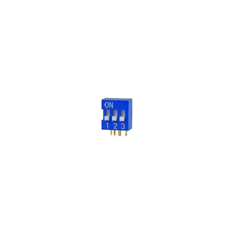 10 pcs : DS03-254-03BE - DIP Switches/SIP Switches DIP Switch, SPST, 2.54 pitch, Raised actuator, right angle, 3 position, Blue