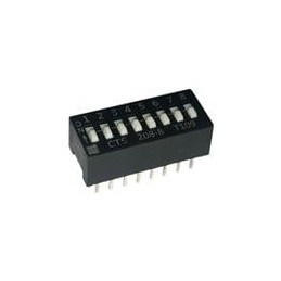 10 pcs : 208-8S - DIP Switches/SIP Switches DIP switches/SIP switches, SPST, SLIDE ACTUATOR, 8 POS, Thru-Hole, BOTTOM SEALED, TU