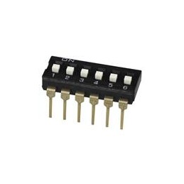10 pcs : DS04-254-1L-06BK - DIP Switches/SIP Switches DIP Switch, SPST, 2.54 pitch, Raised actuator, long pin, 6 position, Black