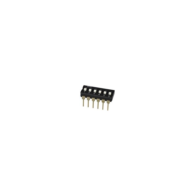 10 pcs : DS04-254-2L-06BK - DIP Switches/SIP Switches DIP Switch, SPST, 2.54 pitch, flat actuator, long pin, 6 position, Black