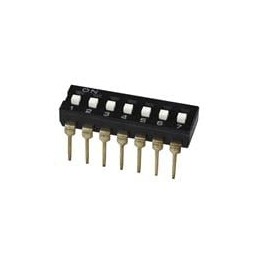 10 pcs : DS04-254-2L-07BK - DIP Switches/SIP Switches DIP Switch, SPST, 2.54 pitch, flat actuator, long pin, 7 position, Black