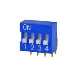 10 pcs : DS03-254-04BE - DIP Switches/SIP Switches DIP Switch, SPST, 2.54 pitch, Raised actuator, right angle, 4 position, Blue