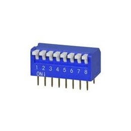 10 pcs : DS02C-254-1L-08BE - DIP Switches/SIP Switches DIP Switch, SPST, 2.54 pitch, Raised actuator, convex bottom, long pin, 8