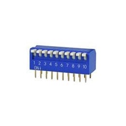 10 pcs : DS02C-254-1L-10BE - DIP Switches/SIP Switches DIP Switch, SPST, 2.54 pitch, Raised actuator, convex bottom, long pin, 1