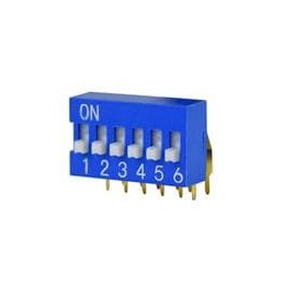10 pcs : DS03-254-06BE - DIP Switches/SIP Switches DIP Switch, SPST, 2.54 pitch, Raised actuator, right angle, 6 position, Blue