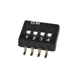 10 pcs : DS05-127-2-04BK-SMT-TR - DIP Switches/SIP Switches DIP Switch, SPST, 1.27 pitch, flat actuator, SMT, Tape and reel, 4 p