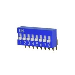 10 pcs : DS03-254-08BE - DIP Switches/SIP Switches DIP Switch, SPST, 2.54 pitch, Raised actuator, right angle, 8 position, Blue