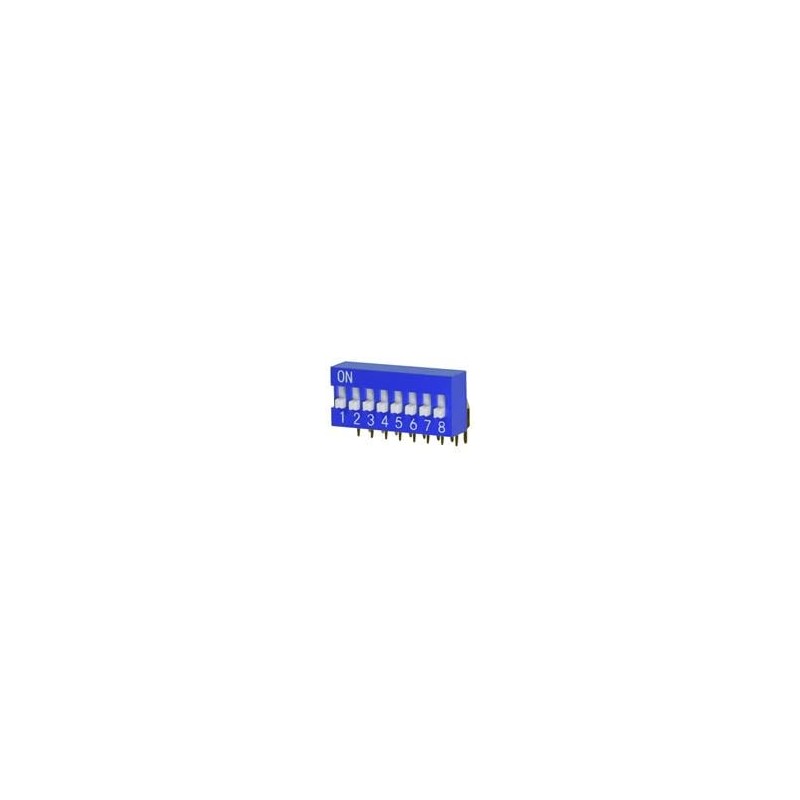10 pcs : DS03-254-08BE - DIP Switches/SIP Switches DIP Switch, SPST, 2.54 pitch, Raised actuator, right angle, 8 position, Blue