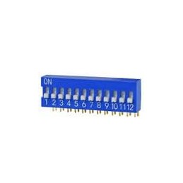10 pcs : DS03-254-12BE - DIP Switches/SIP Switches DIP Switch, SPST, 2.54 pitch, Raised actuator, right angle, 12 position, Blue