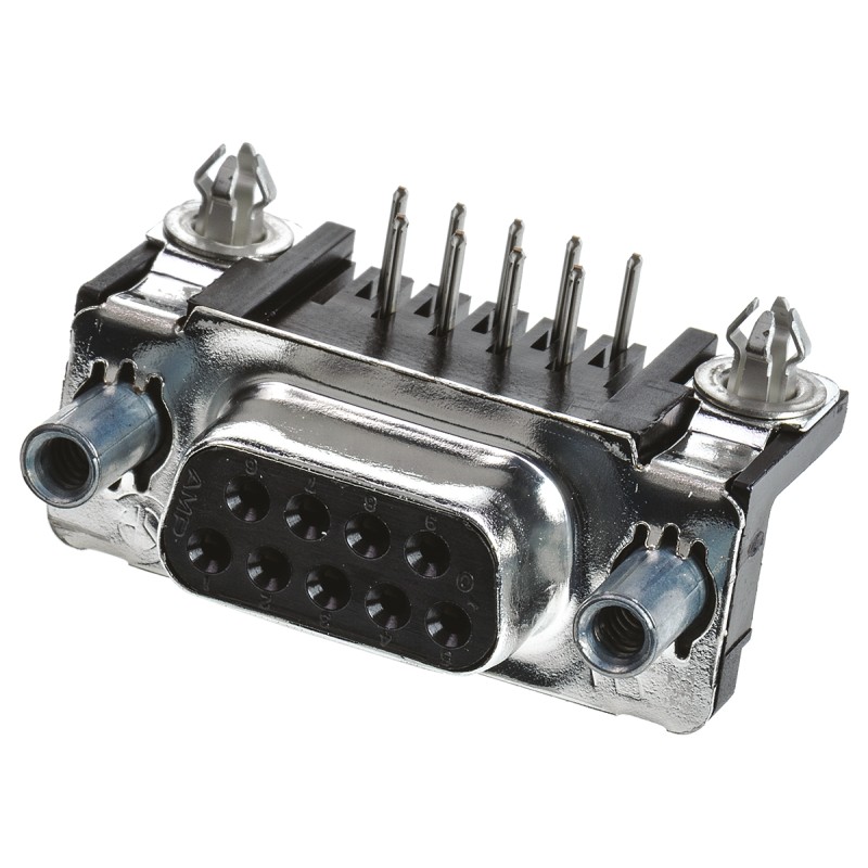 1 pcs - TE Connectivity Amplimite HD-20 9 Way Right Angle Through Hole D-sub Connector Socket, 2.74mm Pitch, with 4-40 UNC