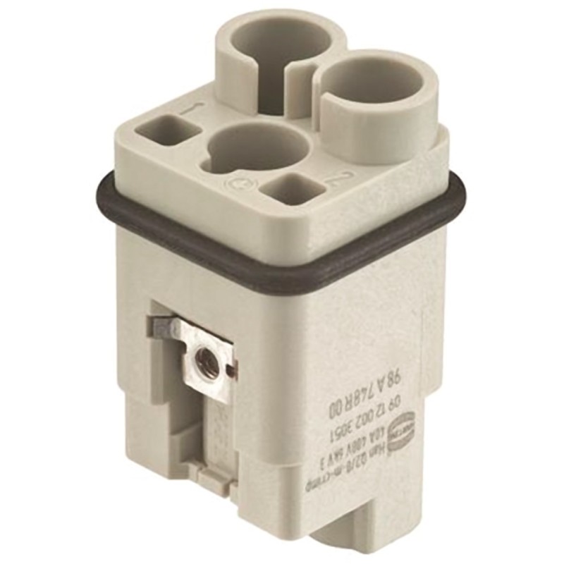 1 pcs - HARTING Heavy Duty Power Connector Insert, 40A, Male, HAN Q Series, 2 Contacts