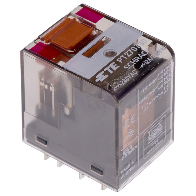 1 pcs - TE Connectivity Plug In Power Relay, 230V ac Coil, 12A Switching Current, DPDT