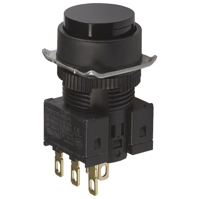 1 pcs - Omron A16 Series Push Button, Panel Mount, 16mm Cutout, SPDT, IP40