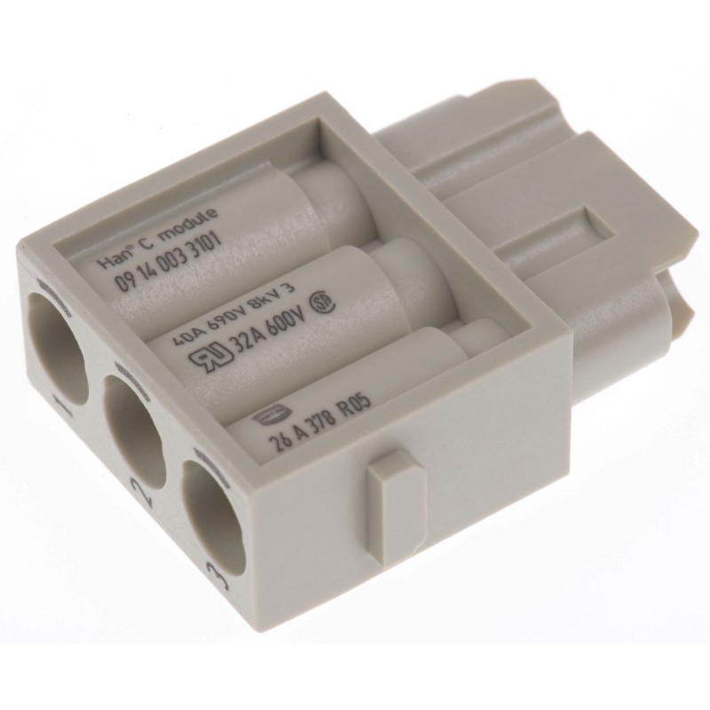 1 pcs - HARTING Heavy Duty Power Connector Module, 40A, Female, Han-Modular Series, 3 Contacts