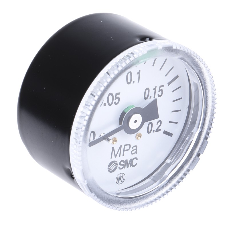 1 pcs - SMC Analogue Pressure Gauge 0.2MPa Back Entry, G46-2-01, 0MPa min.