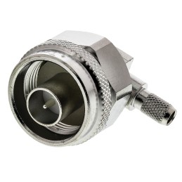 1 pcs - Telegartner, Plug Cable Mount N Connector, 50Ω, Solder Termination, Right Angle Body