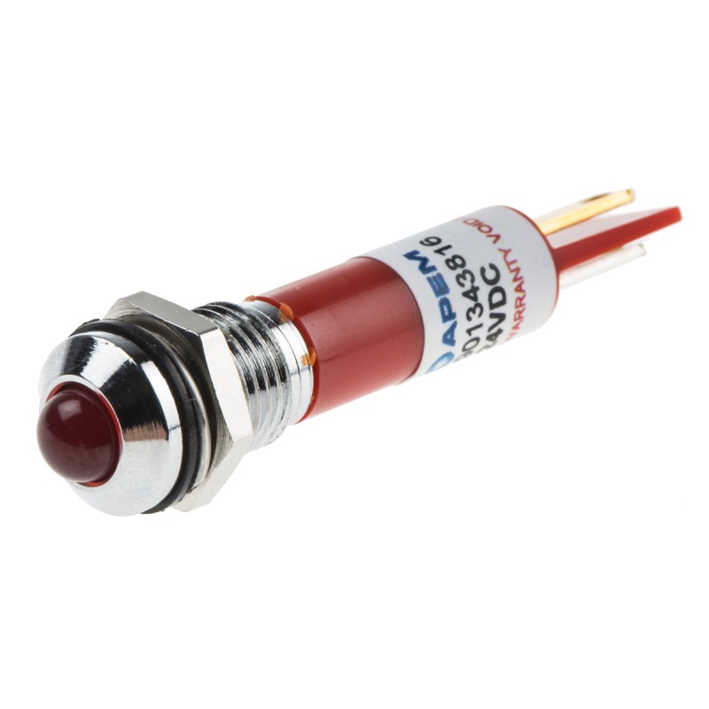 1 pcs - RS PRO Red Panel Mount Indicator, 24V dc, 8mm Mounting Hole Size, Faston, Solder Lug Termination, IP67