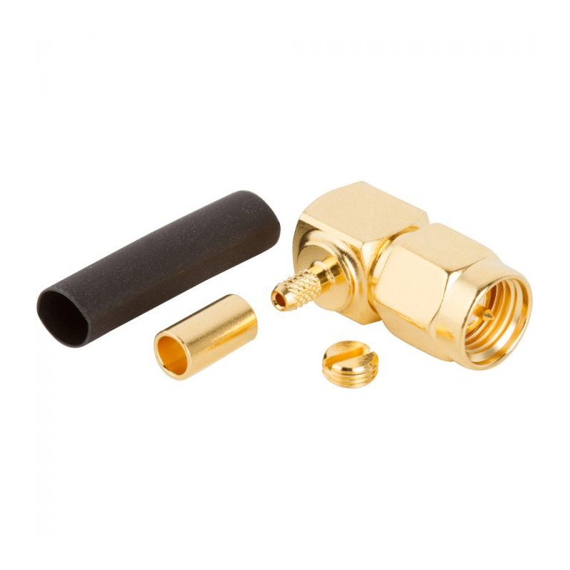 1 pcs - Amphenol RF Plug Cable Mount SMA Connector, Crimp Termination, Right Angle Body