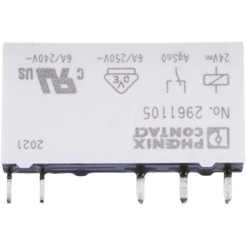 1 pcs - Phoenix Contact PCB Mount Power Relay, 24V dc Coil, 6A Switching Current, SPDT