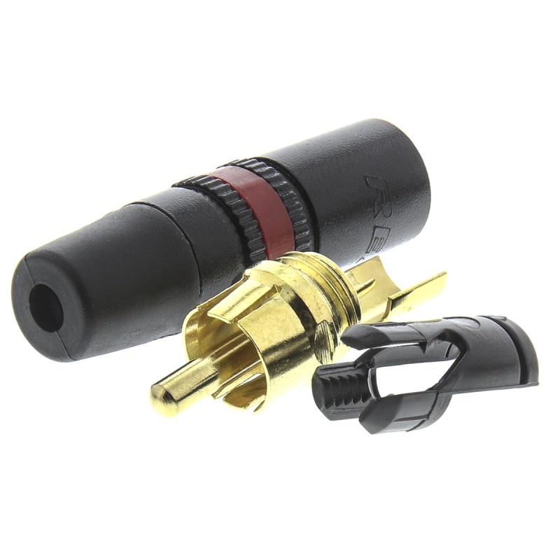 1 pcs - Neutrik Black, Red RCA Plug, Gold, 1A
