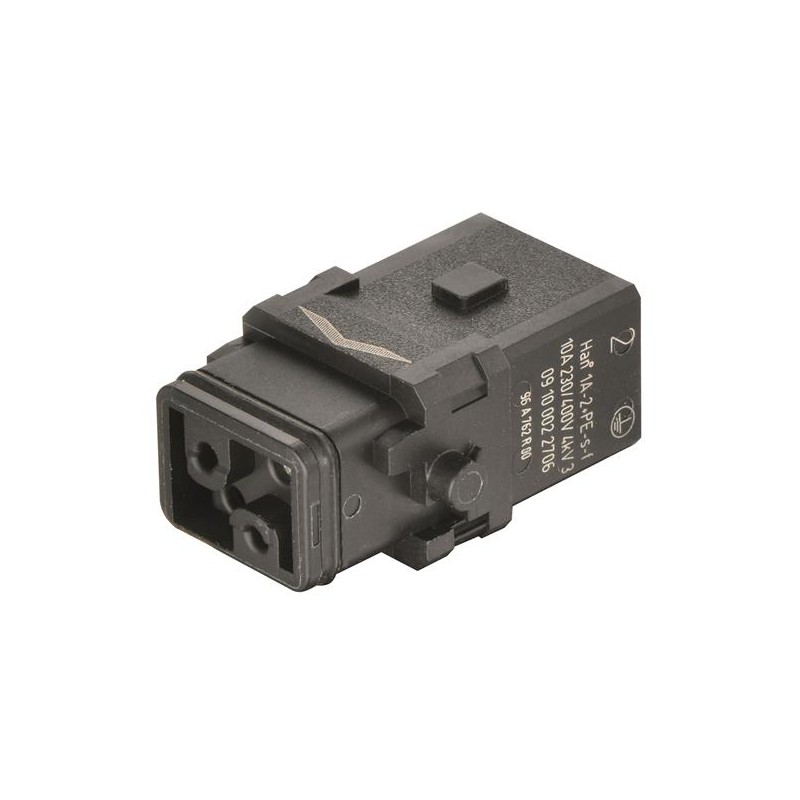 1 pcs - HARTING Heavy Duty Power Connector Insert, 10A, Female, Han 1A Series, 2 Contacts