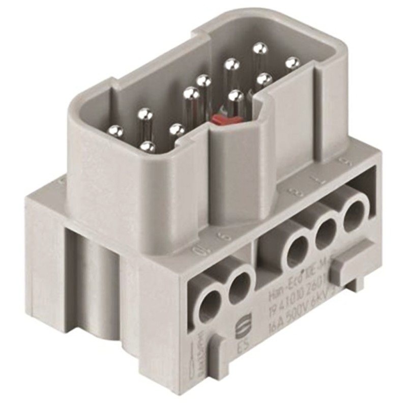 1 pcs - HARTING Heavy Duty Power Connector Insert, 16A, Male, Han-Eco Series, 10 Contacts