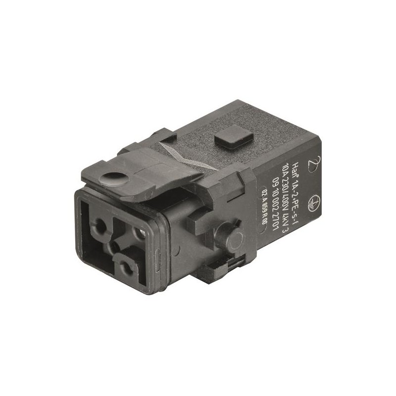 1 pcs - HARTING Heavy Duty Power Connector Insert, 10A, Female, Han 1A Series, 2 Contacts