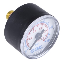 1 pcs - SMC G 1/8 Analogue Pressure Gauge 10bar Back Entry, K8-10-40, 0bar min.
