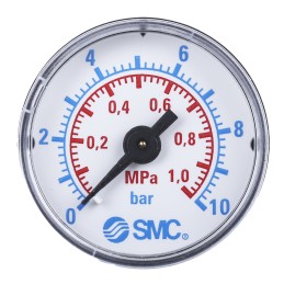 1 pcs - SMC G 1/8 Analogue Pressure Gauge 10bar Back Entry, K8-10-40, 0bar min.