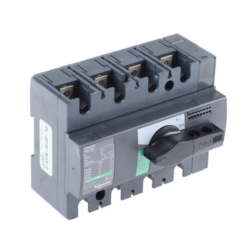 1 pcs - Schneider Electric 4P Pole Isolator Switch - 100A Maximum Current, 55kW Power Rating, IP40