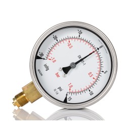 1 pcs - RS PRO G 3/8 Analogue Pressure Gauge 1bar Bottom Entry, UKAS, -1bar min.