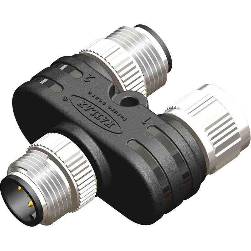 1 pcs - RS PRO Right Angle 1 Pole M12 Socket to 2 Pole M12 Connector